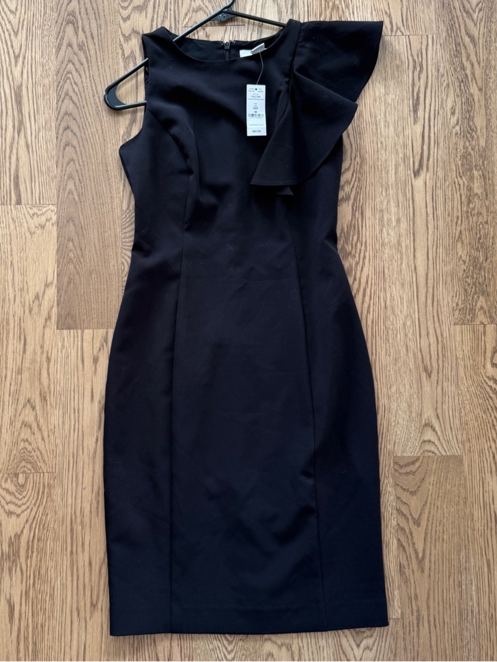 NWT!! White House Black Market Black One-Shoulder Ruffle Sheath Dress - Picture 5 of 9